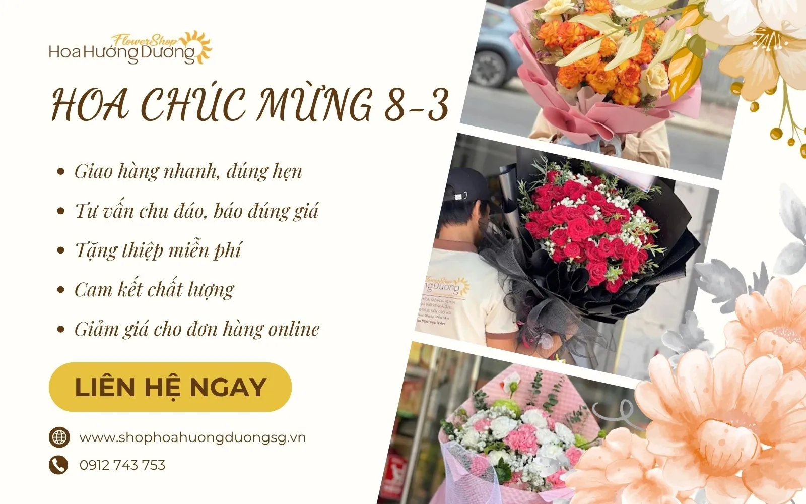 Điện hoa chúc mừng 8/3 giá tốt tại shop Hoa Hướng Dương
