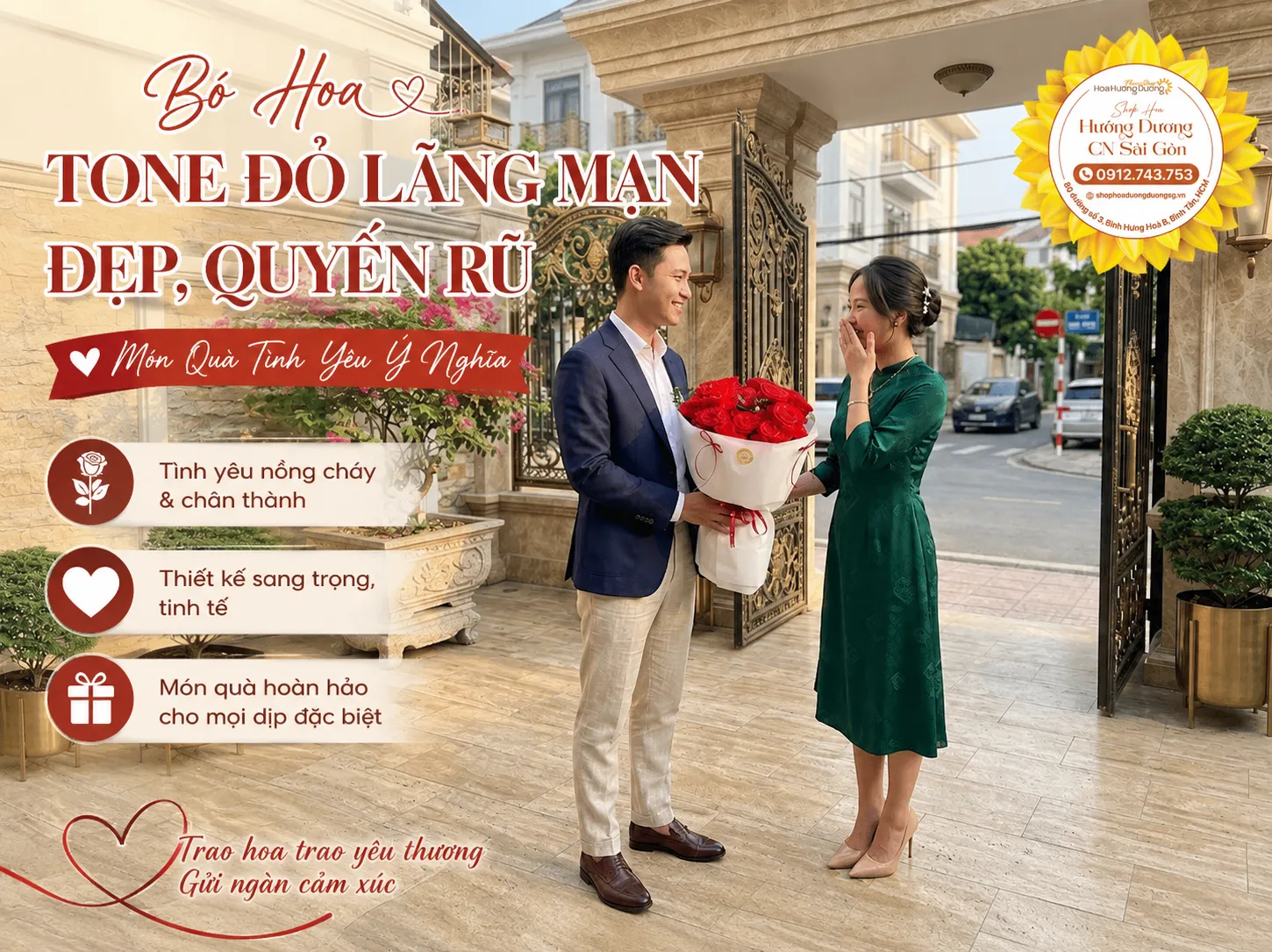 Bó Hoa Tone Đỏ Lãng Mạn Đẹp, Quyến Rũ – Món Quà Tình Yêu Ý Nghĩa