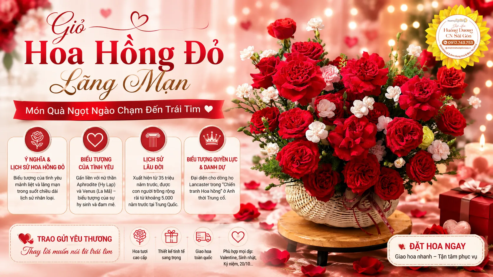 Giỏ Hoa Hồng Đỏ Lãng Mạn – Món Quà Ngọt Ngào Chạm Đến Trái Tim