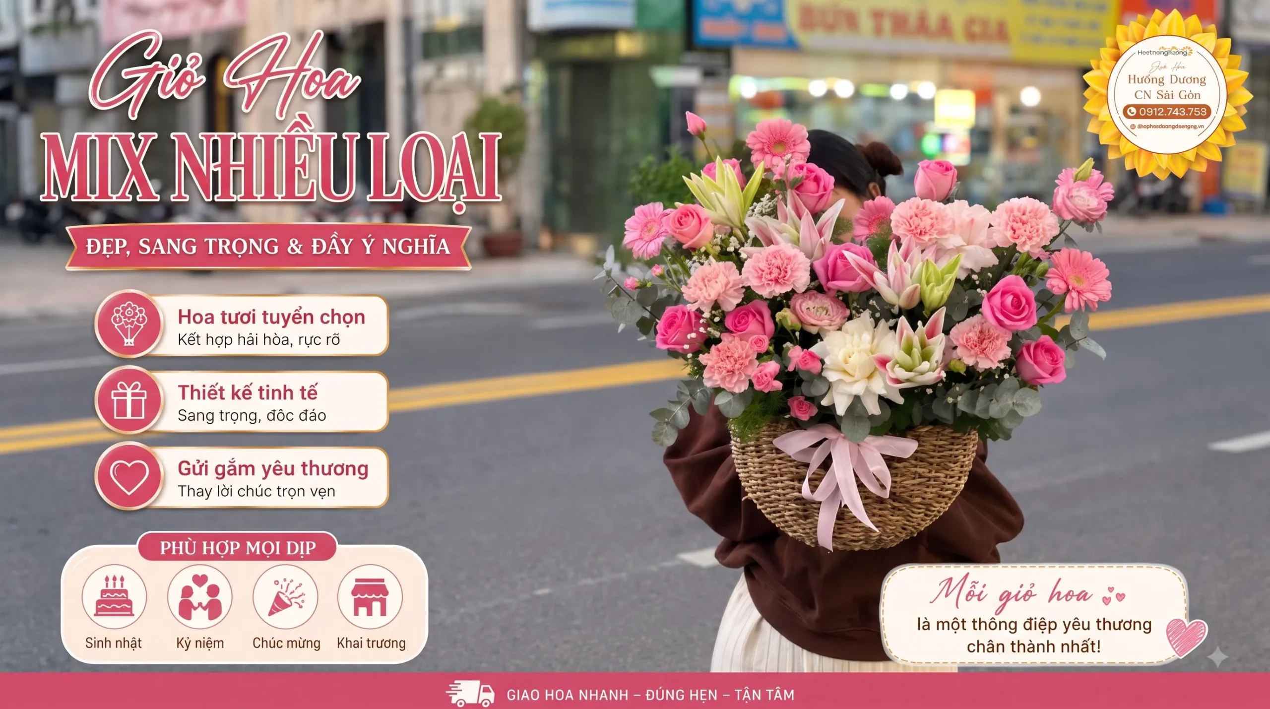 Giỏ Hoa Mix Nhiều Loại Đẹp, Sang Trọng Và Đầy Ý Nghĩa