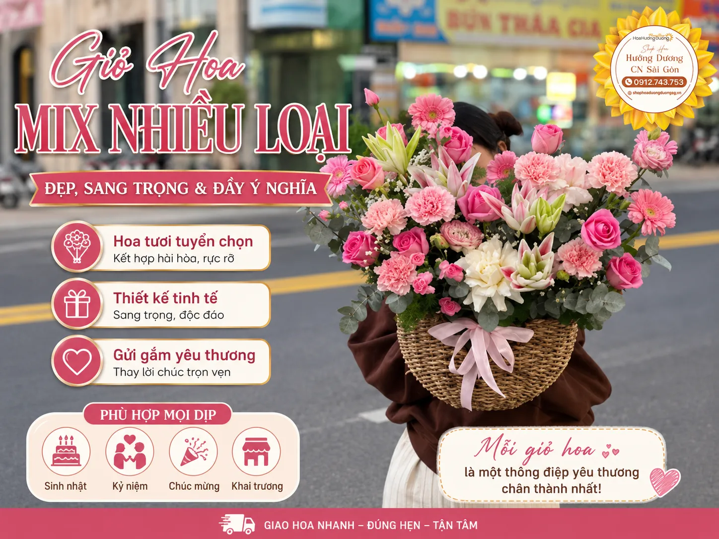 Giỏ Hoa Mix Nhiều Loại Đẹp, Sang Trọng Và Đầy Ý Nghĩa