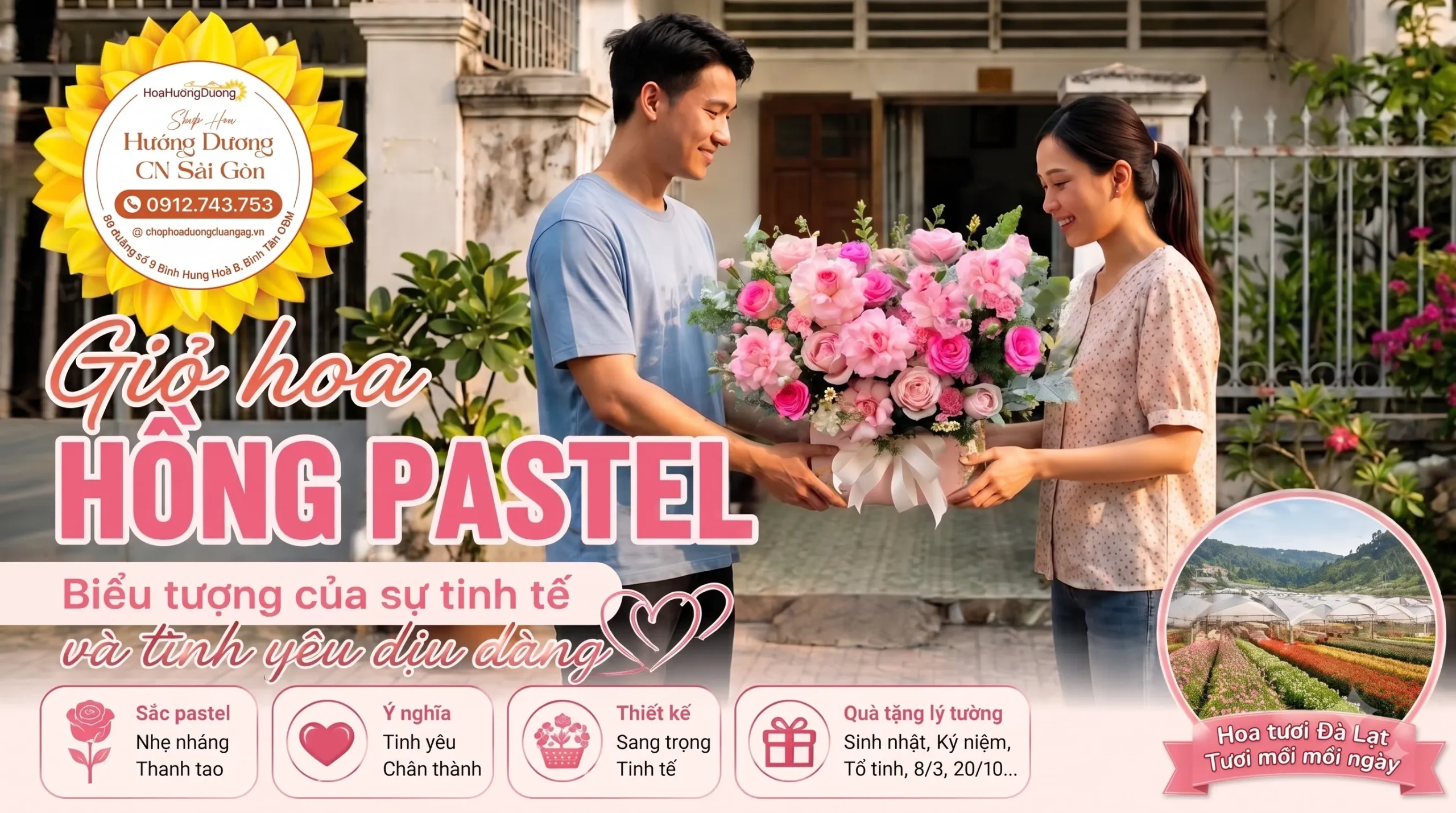 Giỏ hoa hồng pastel - Biểu tượng của sự tinh tế và tình yêu dịu dàng