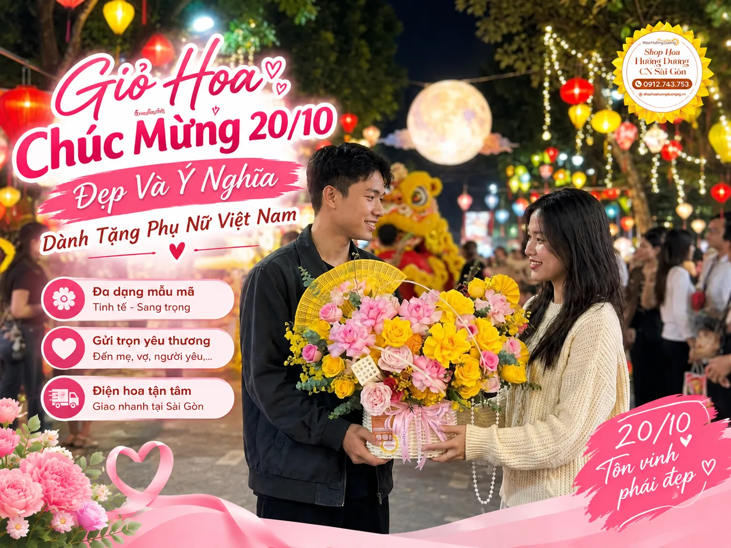 Giỏ Hoa Chúc Mừng 20/10 Đẹp Và Ý Nghĩa Dành Tặng Phụ Nữ Việt Nam