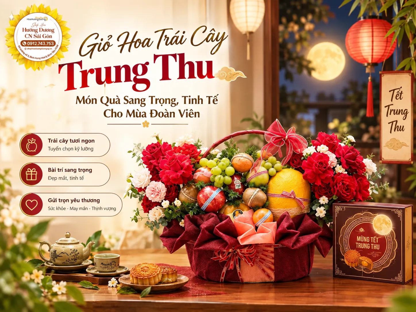Giỏ Hoa Trái Cây Trung Thu – Món Quà Sang Trọng, Tinh Tế Cho Mùa Đoàn Viên