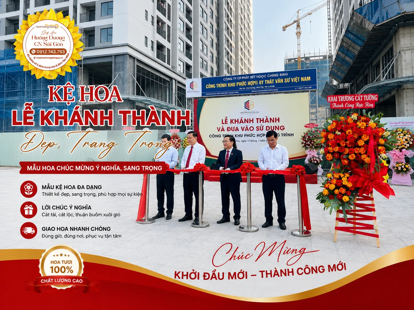 Kệ Hoa Lễ Khánh Thành Đẹp, Trang Trọng – Mẫu Hoa Chúc Mừng Ý Nghĩa, Sang Trọng
