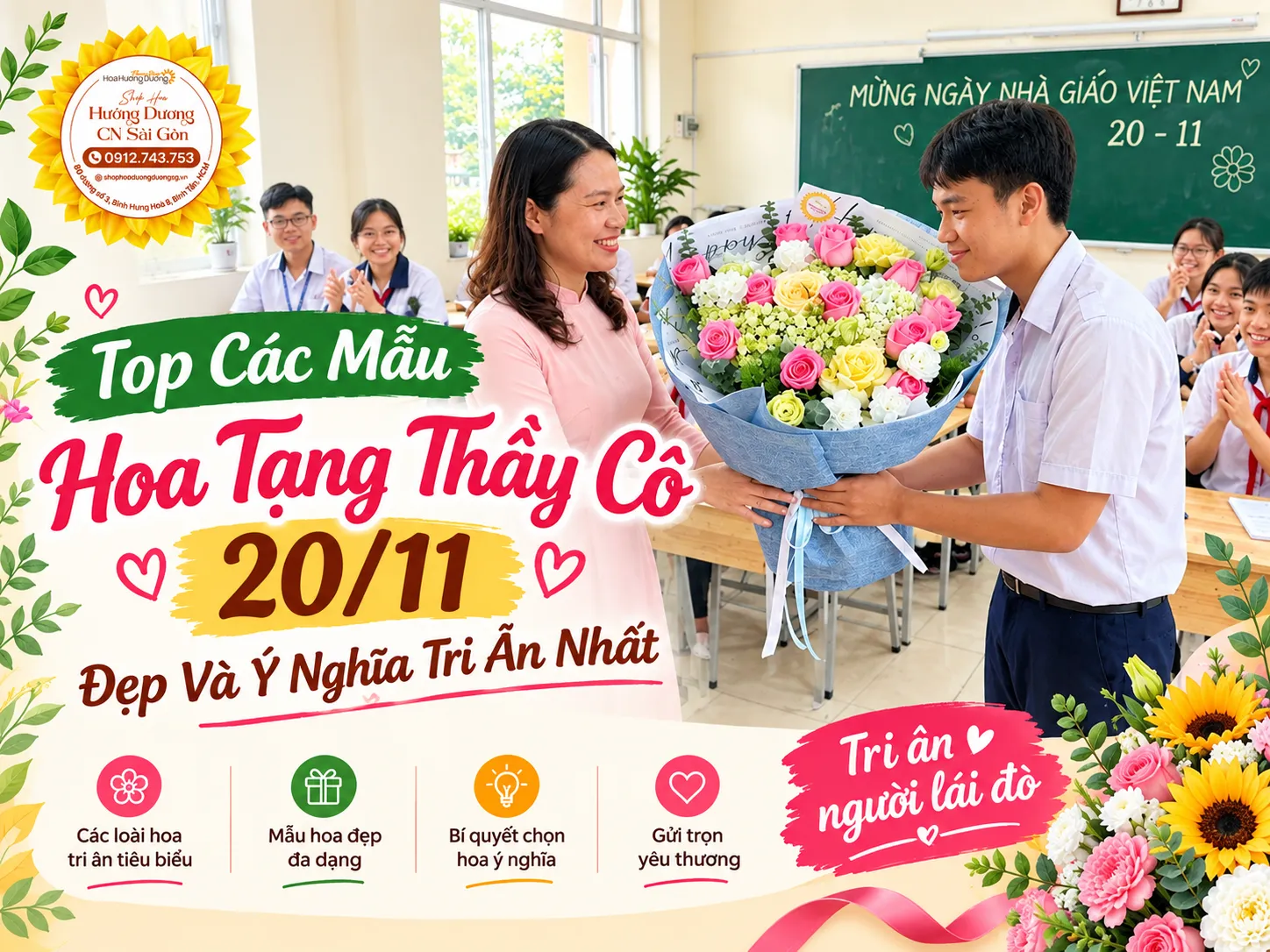 Top Các Mẫu Hoa Tặng Thầy Cô 20/11 Đẹp Và Ý Nghĩa Tri Ân Nhất